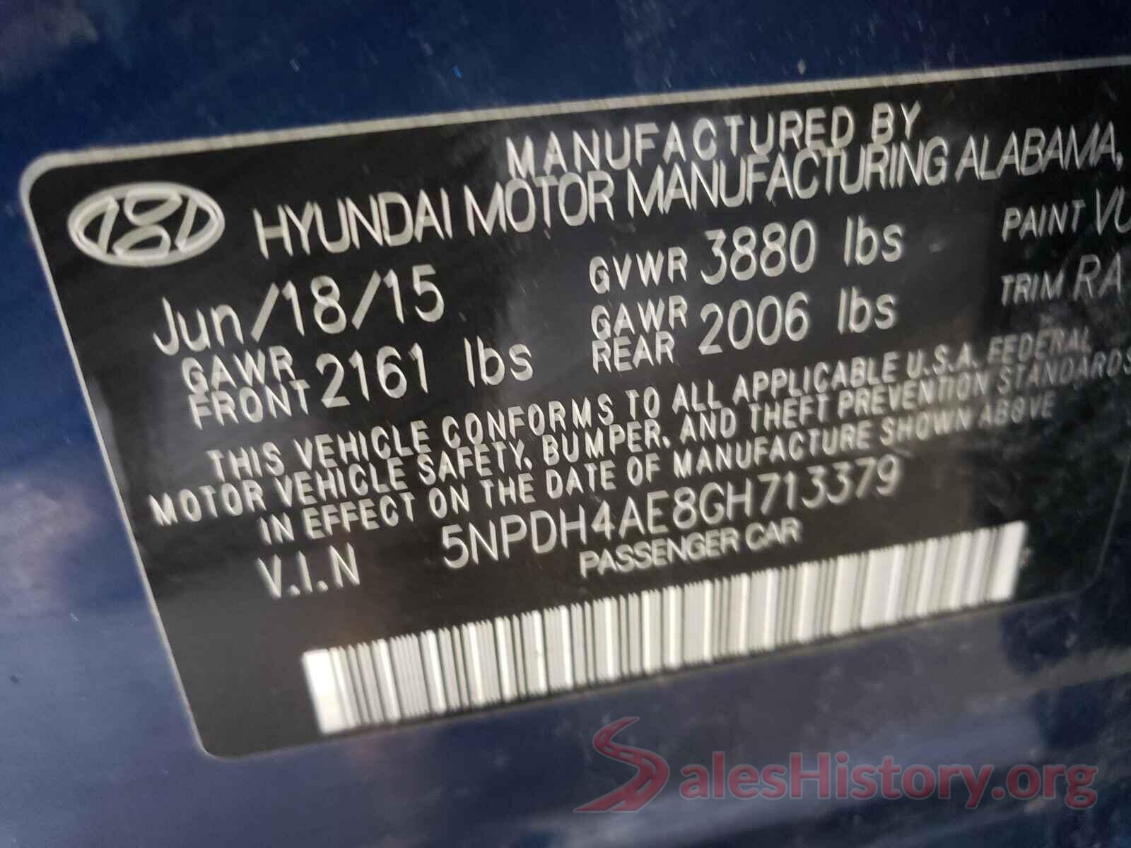 5NPDH4AE8GH713379 2016 HYUNDAI ELANTRA