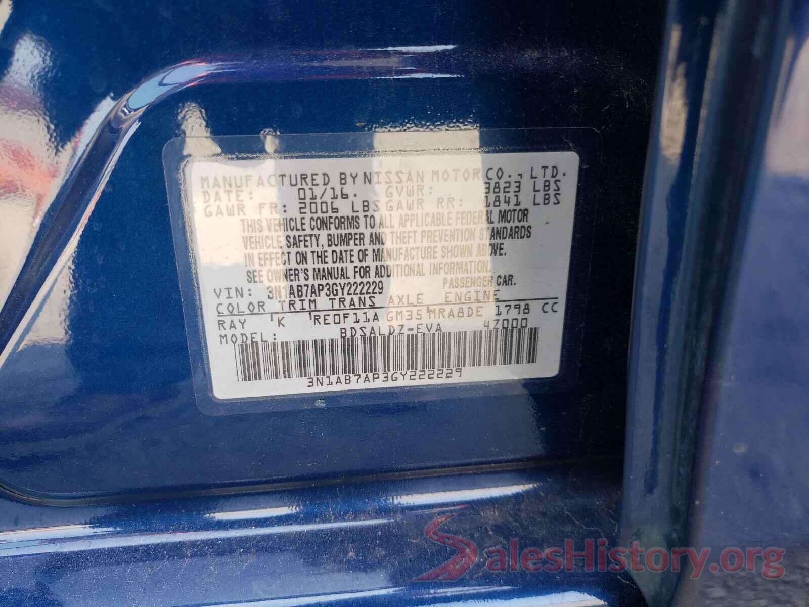 3N1AB7AP3GY222229 2016 NISSAN SENTRA