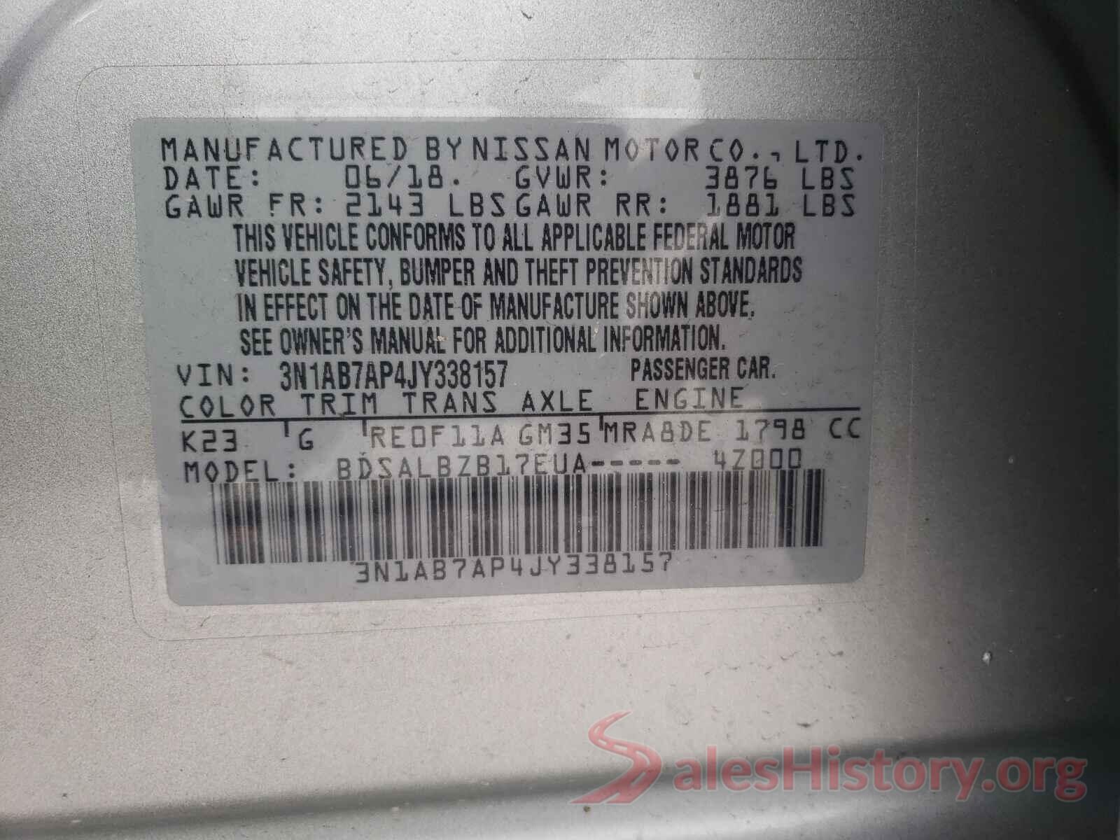 3N1AB7AP4JY338157 2018 NISSAN SENTRA