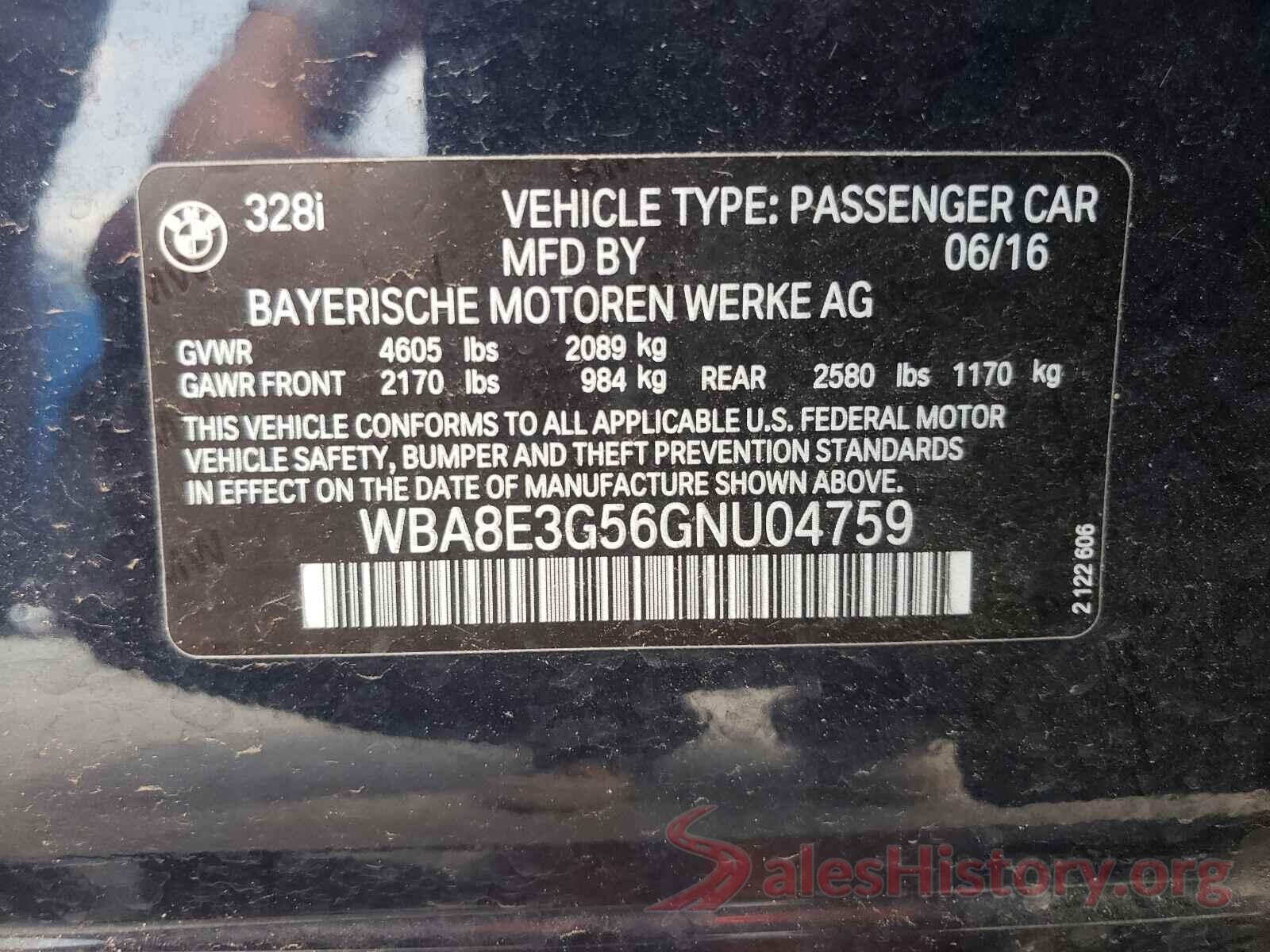 WBA8E3G56GNU04759 2016 BMW 3 SERIES