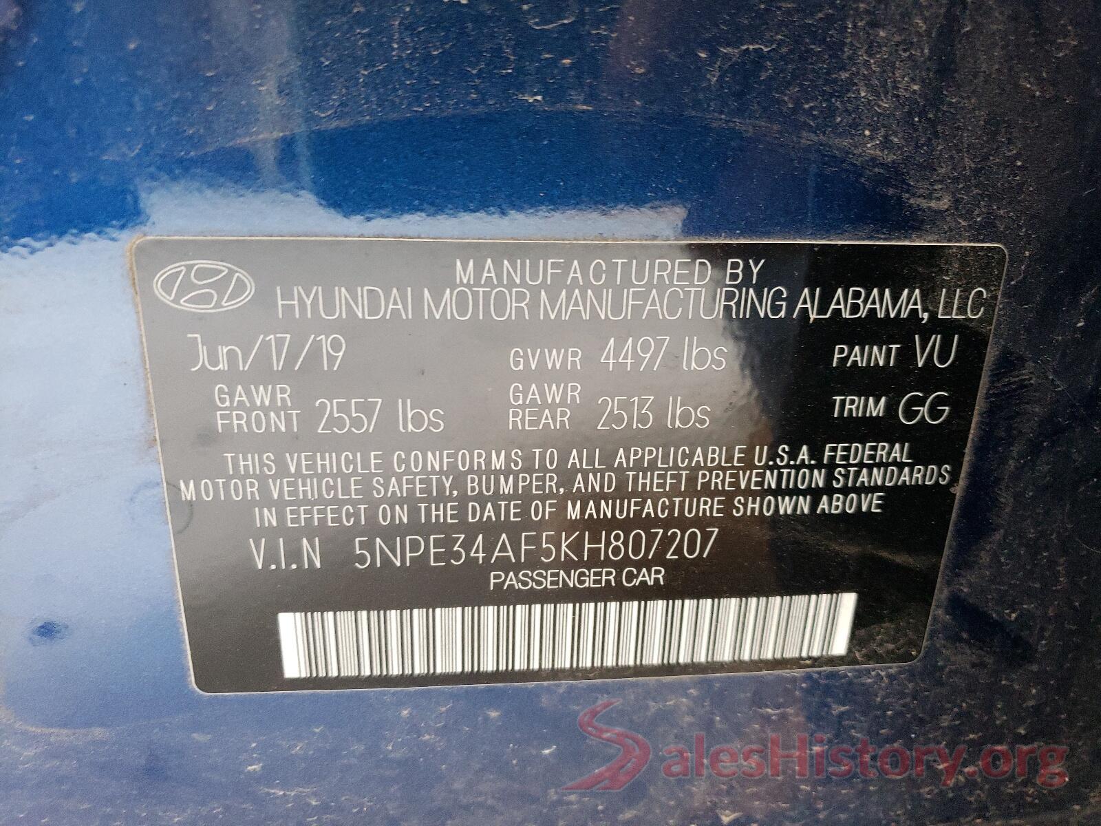 5NPE34AF5KH807207 2019 HYUNDAI SONATA