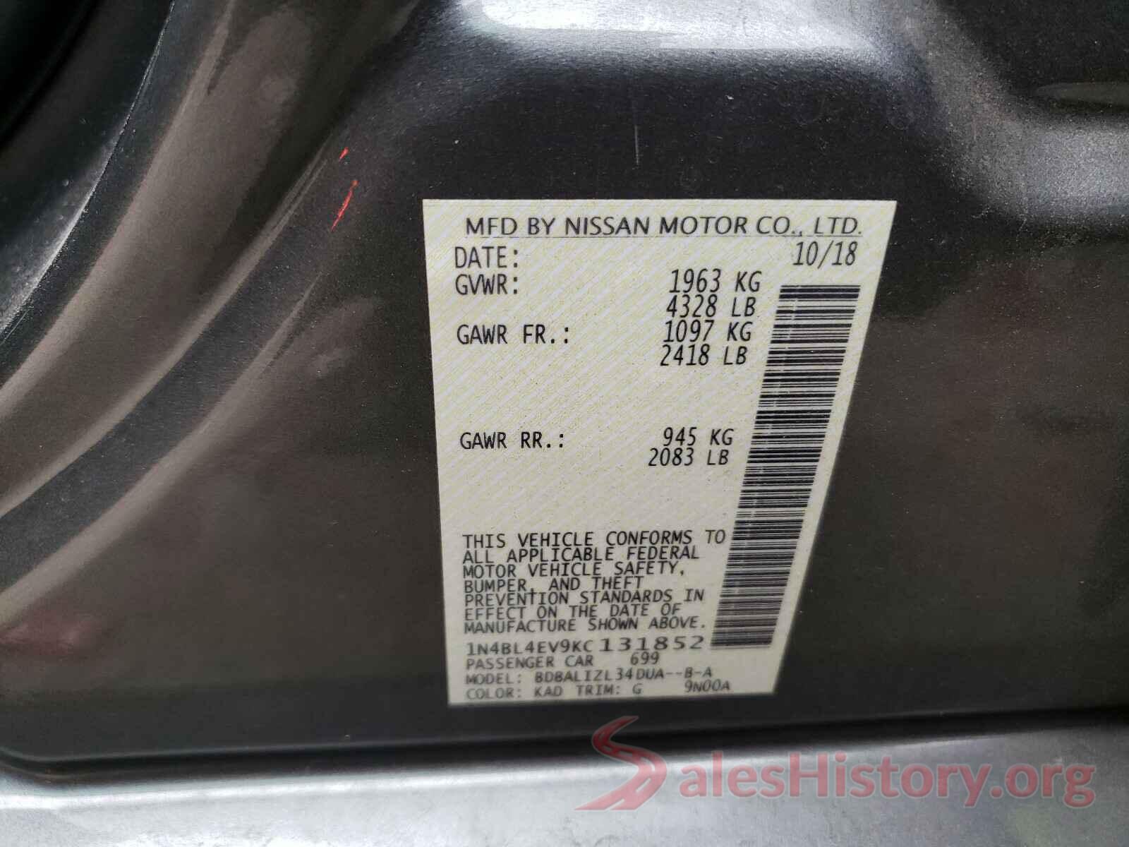 1N4BL4EV9KC131852 2019 NISSAN ALTIMA