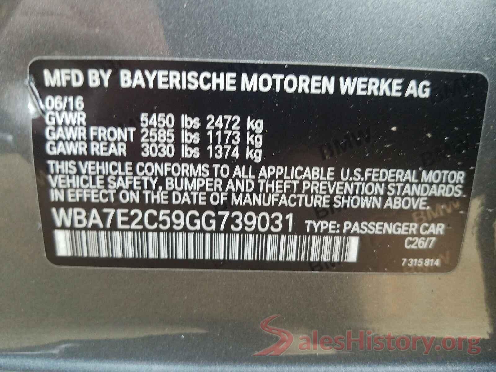 WBA7E2C59GG739031 2016 BMW 7 SERIES