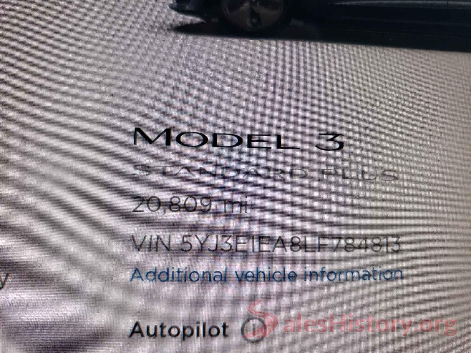 5YJ3E1EA8LF784813 2020 TESLA MODEL 3