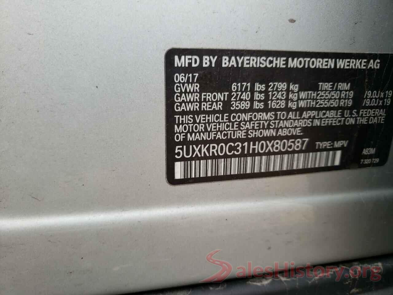 5UXKR0C31H0X80587 2017 BMW X5