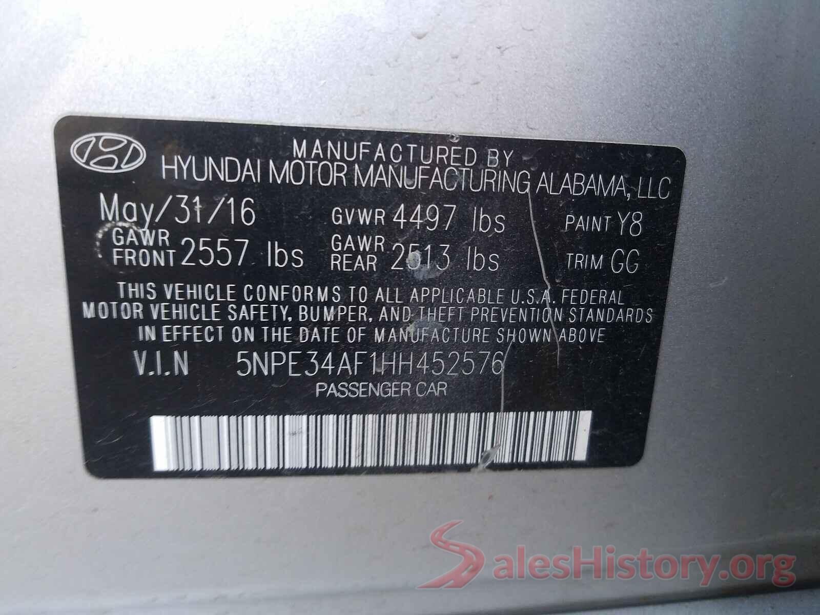 5NPE34AF1HH452576 2017 HYUNDAI SONATA