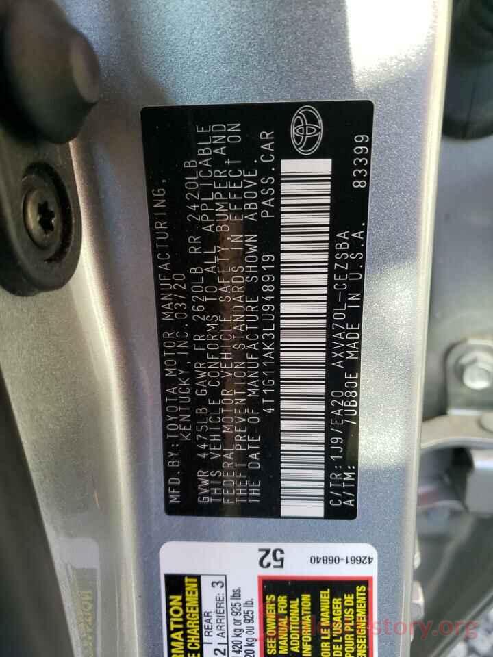 4T1G11AK3LU948919 2020 TOYOTA CAMRY