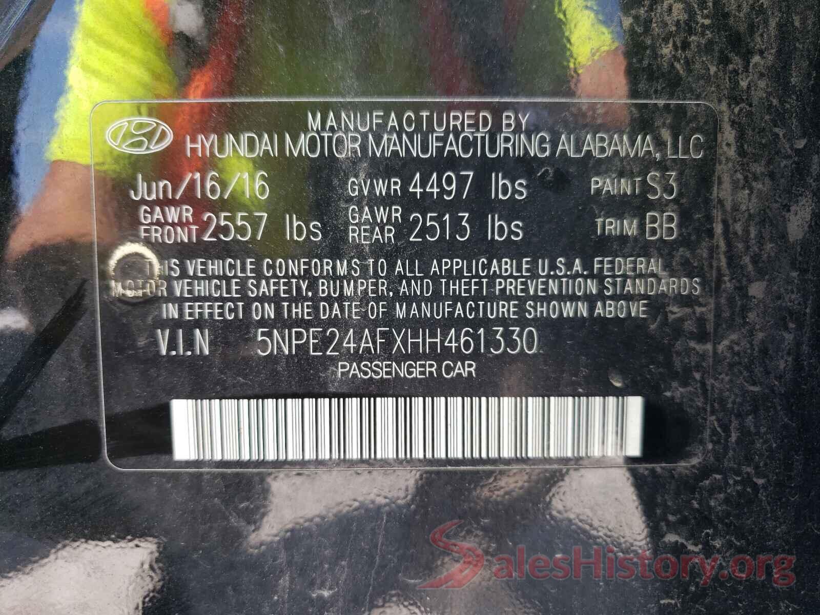 5NPE24AFXHH461330 2017 HYUNDAI SONATA