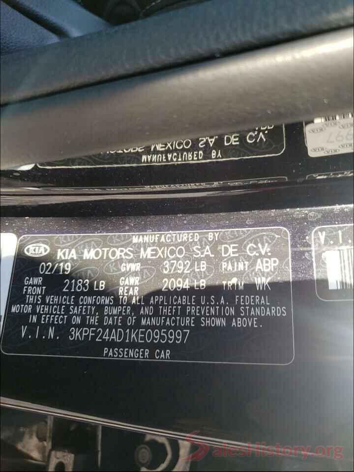 3KPF24AD1KE095997 2019 KIA FORTE