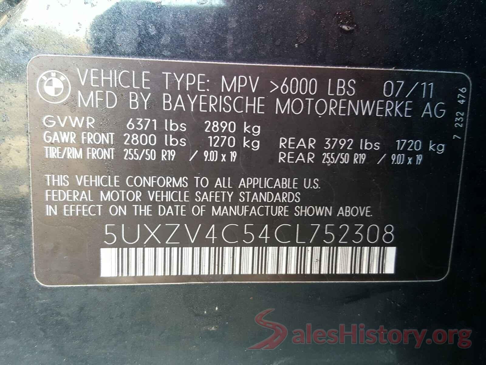 5UXZV4C54CL752308 2012 BMW X5