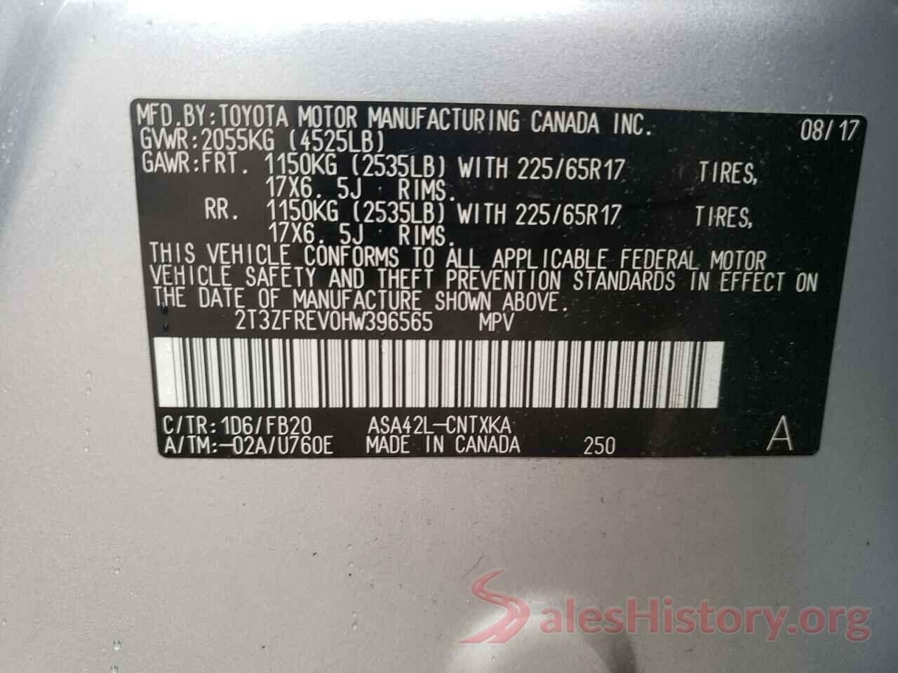 2T3ZFREV0HW396565 2017 TOYOTA RAV4