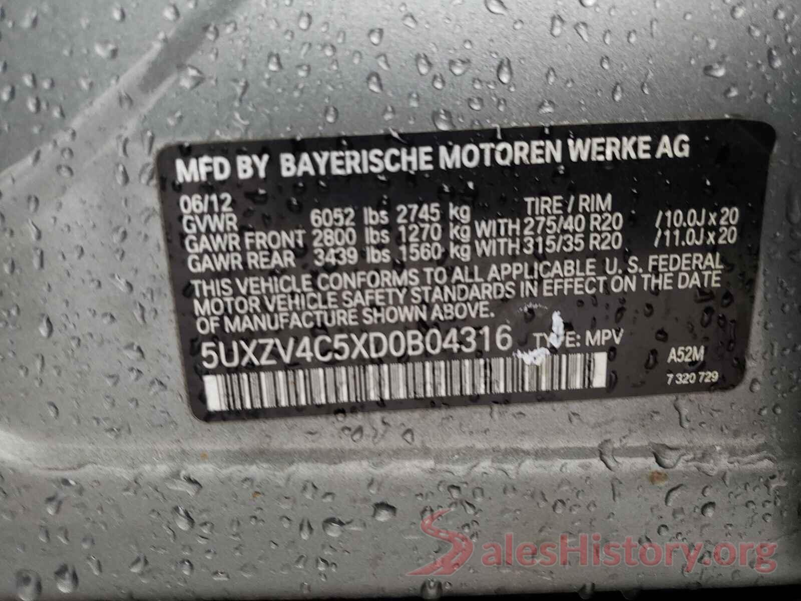 5UXZV4C5XD0B04316 2013 BMW X5