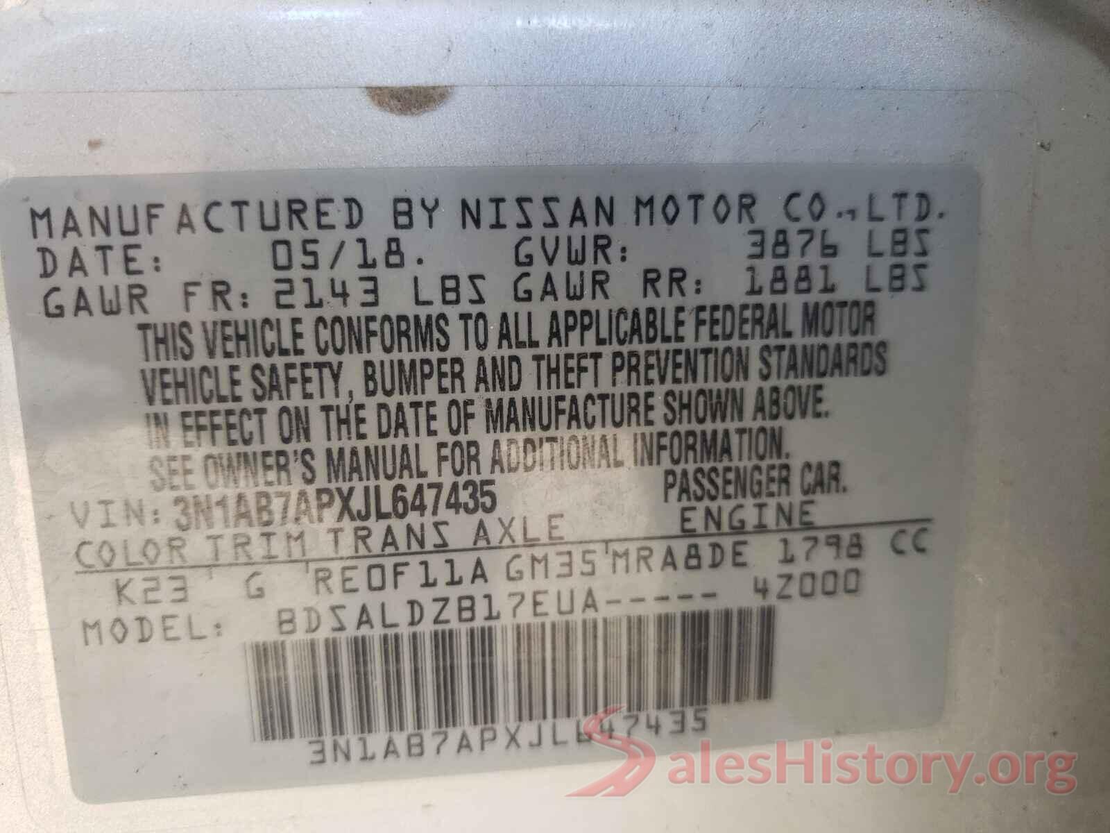 3N1AB7APXJL647435 2018 NISSAN SENTRA