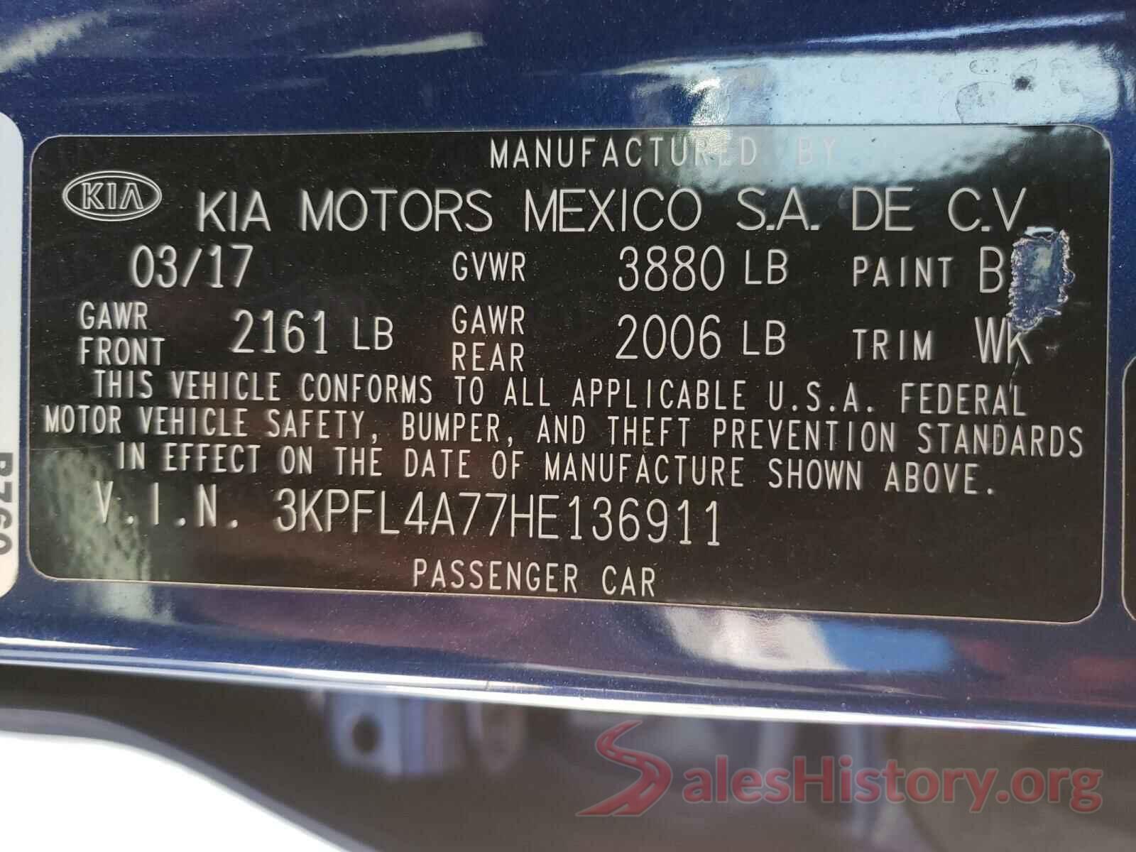 3KPFL4A77HE136911 2017 KIA FORTE