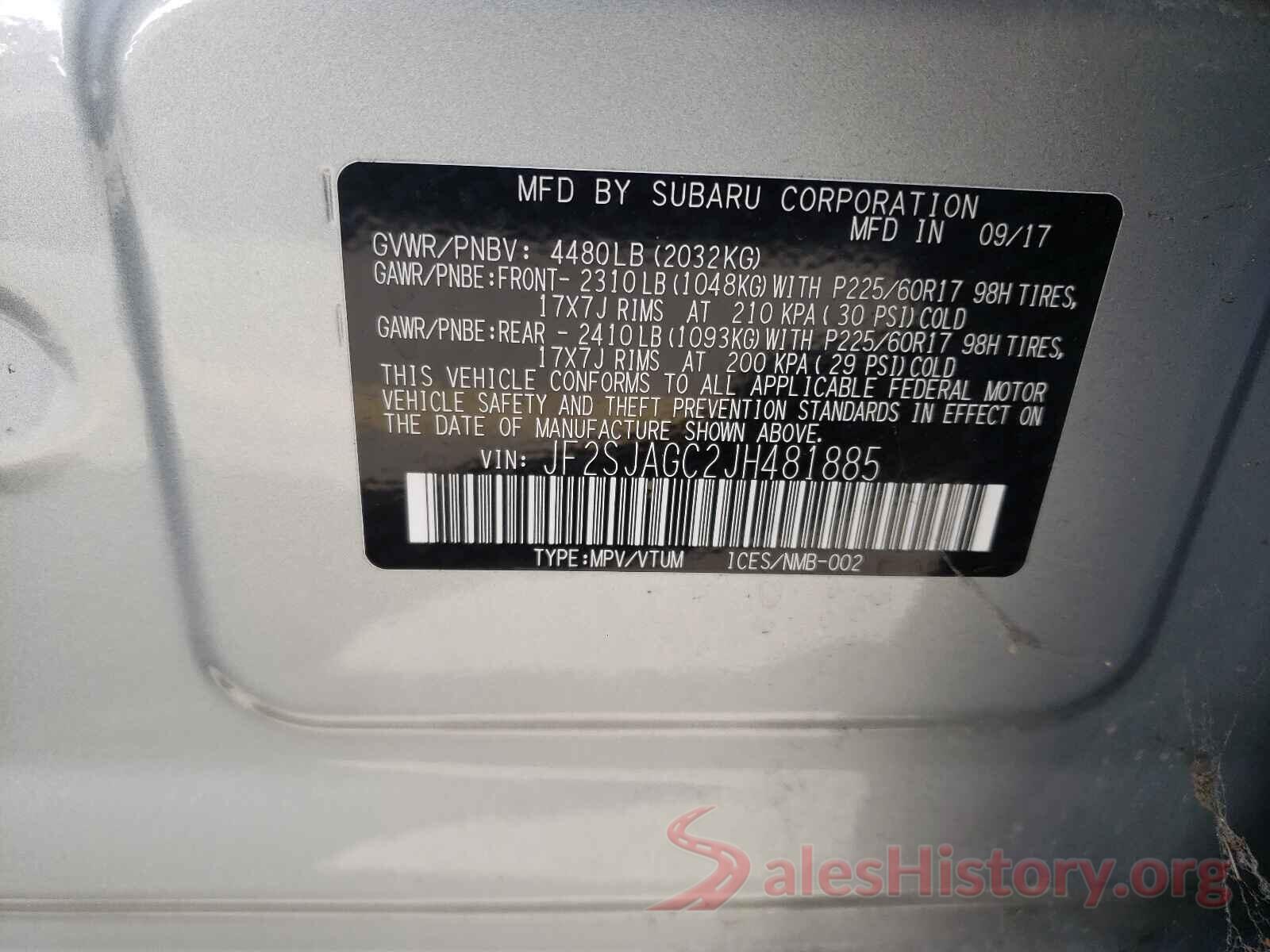 JF2SJAGC2JH481885 2018 SUBARU FORESTER