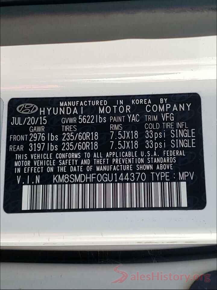 KM8SMDHF0GU144370 2016 HYUNDAI SANTA FE