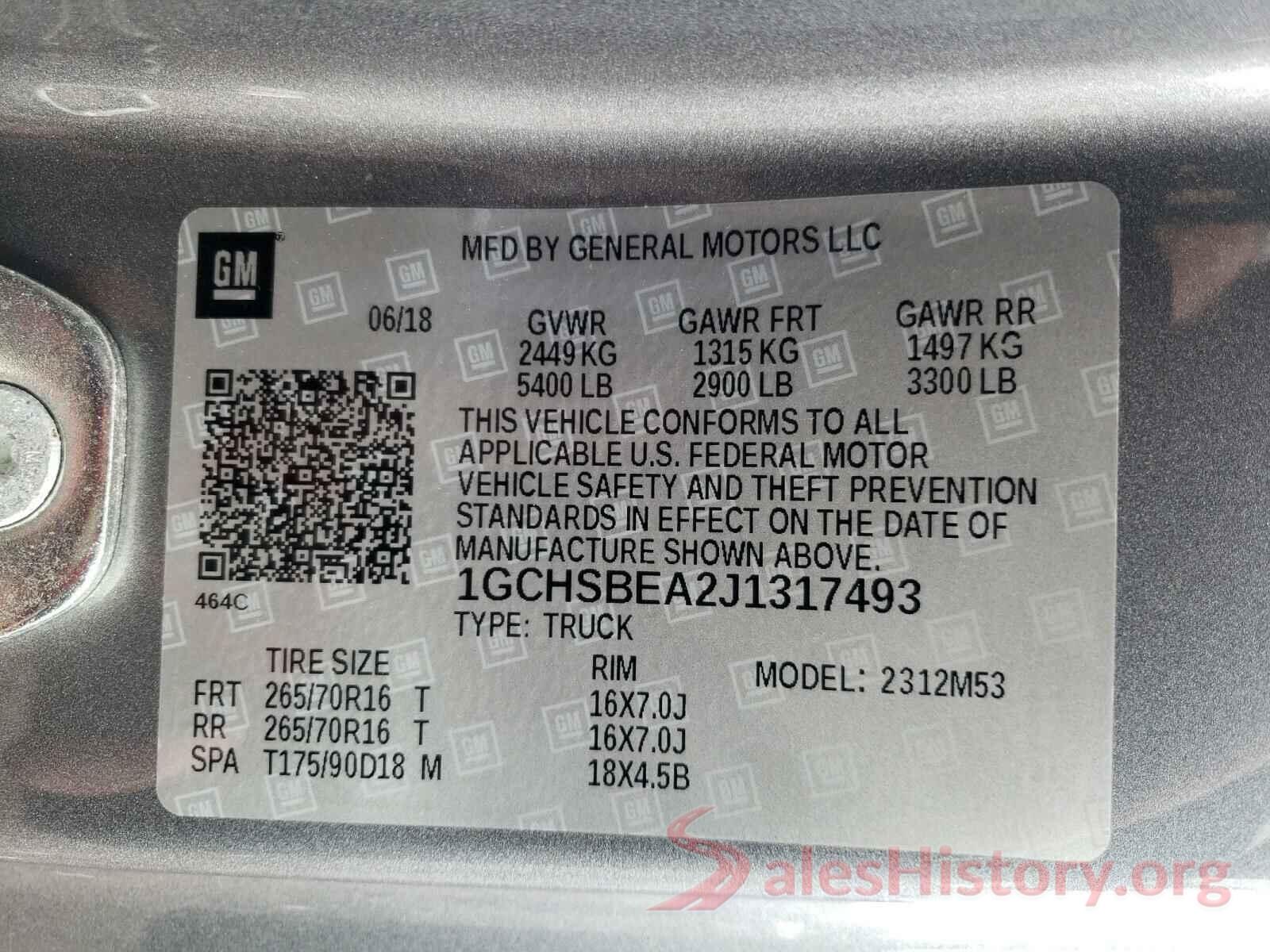 1GCHSBEA2J1317493 2018 CHEVROLET COLORADO