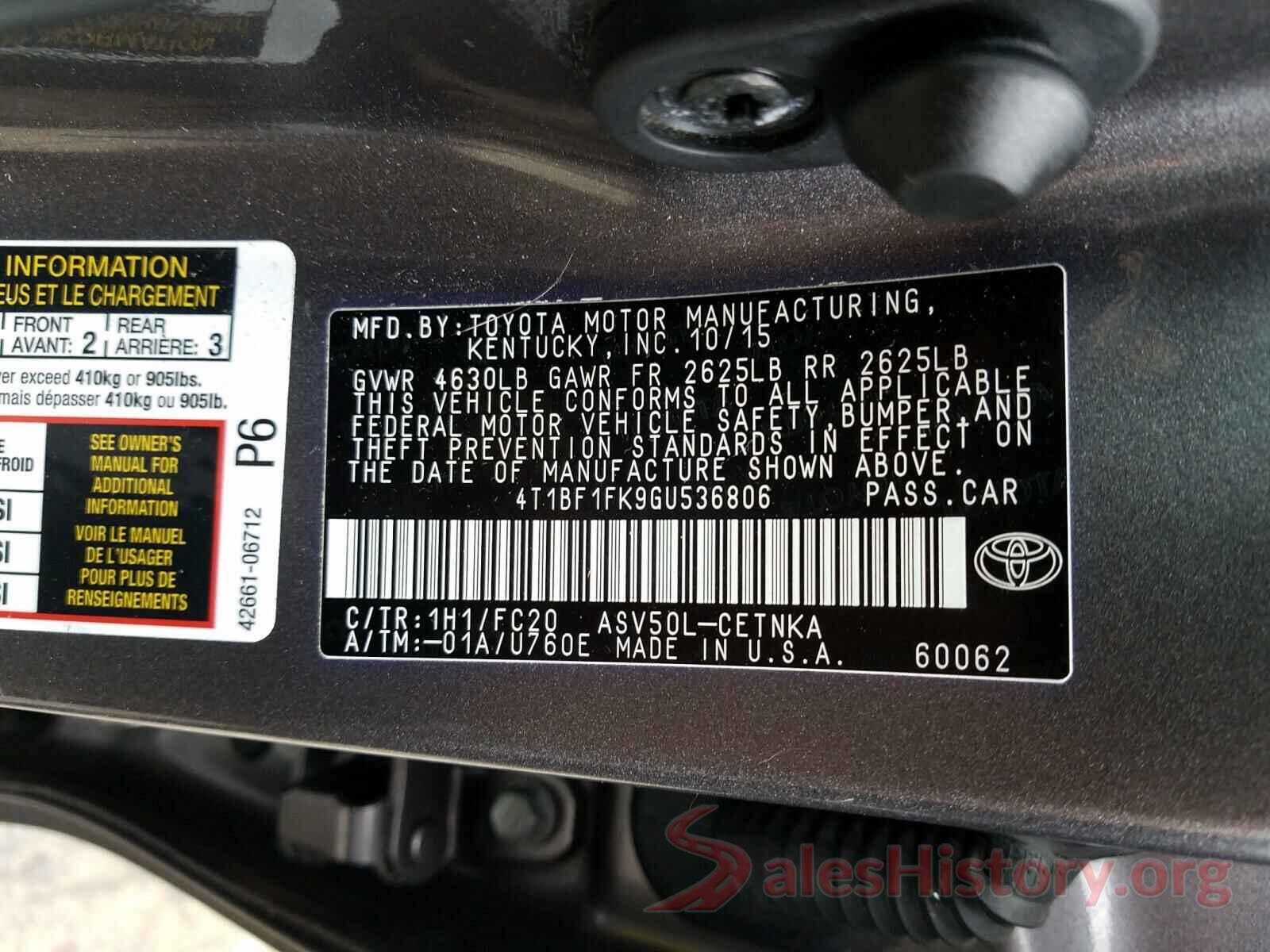 4T1BF1FK9GU536806 2016 TOYOTA CAMRY