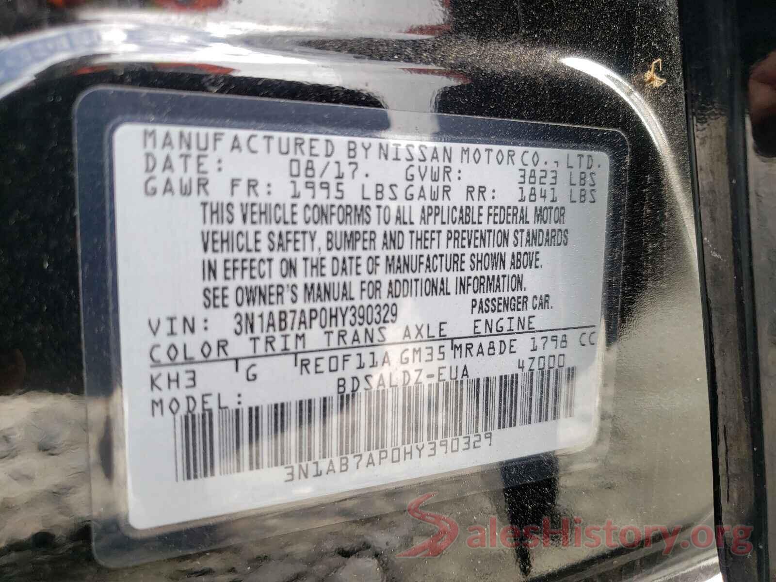 3N1AB7AP0HY390329 2017 NISSAN SENTRA