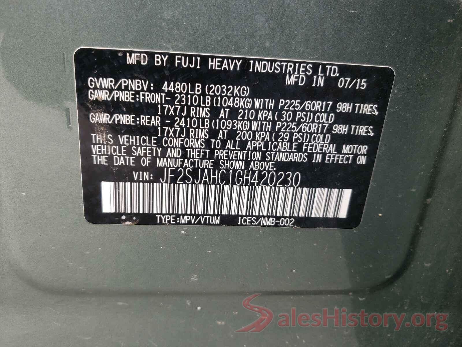 JF2SJAHC1GH420230 2016 SUBARU FORESTER