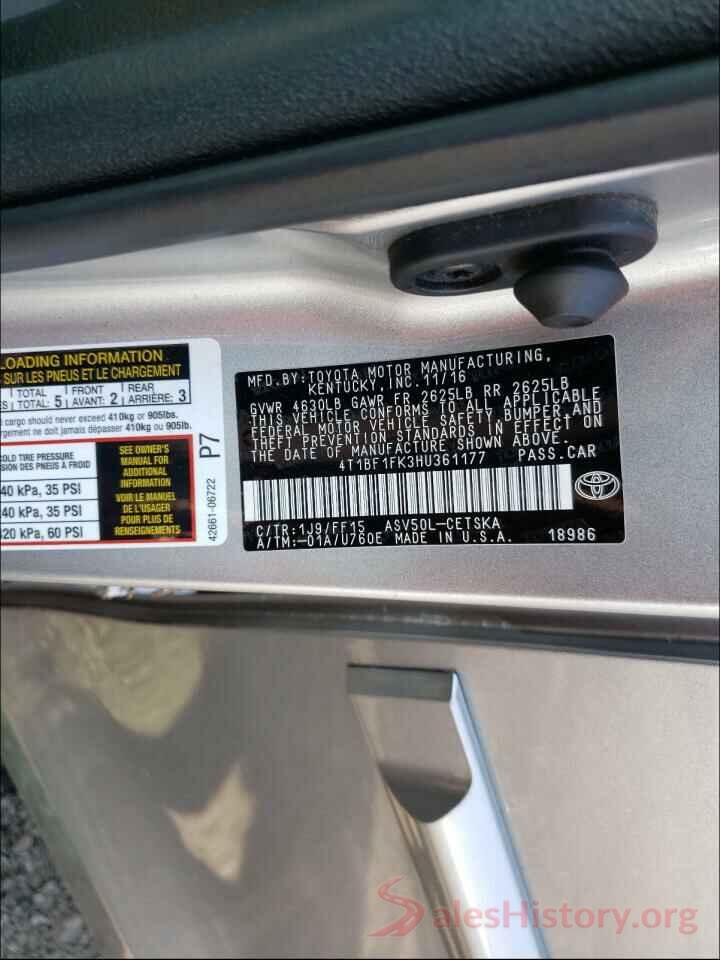 4T1BF1FK3HU361177 2017 TOYOTA CAMRY