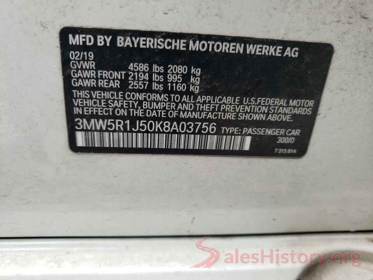 3MW5R1J50K8A03756 2019 BMW 3 SERIES