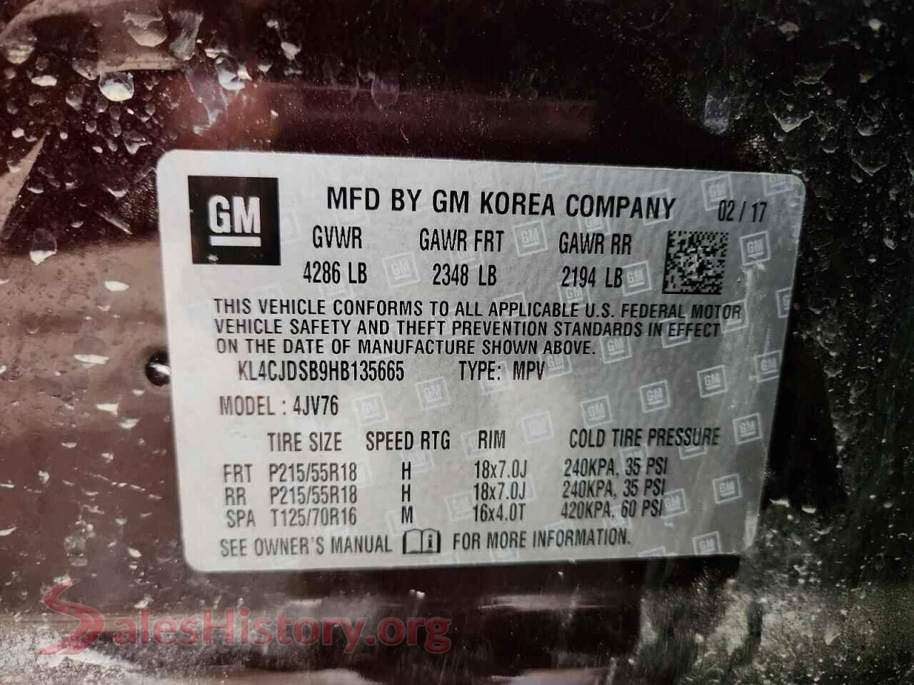 2017 BUICK ENCORE VIN KL4CJDSB9HB135665, trunk area