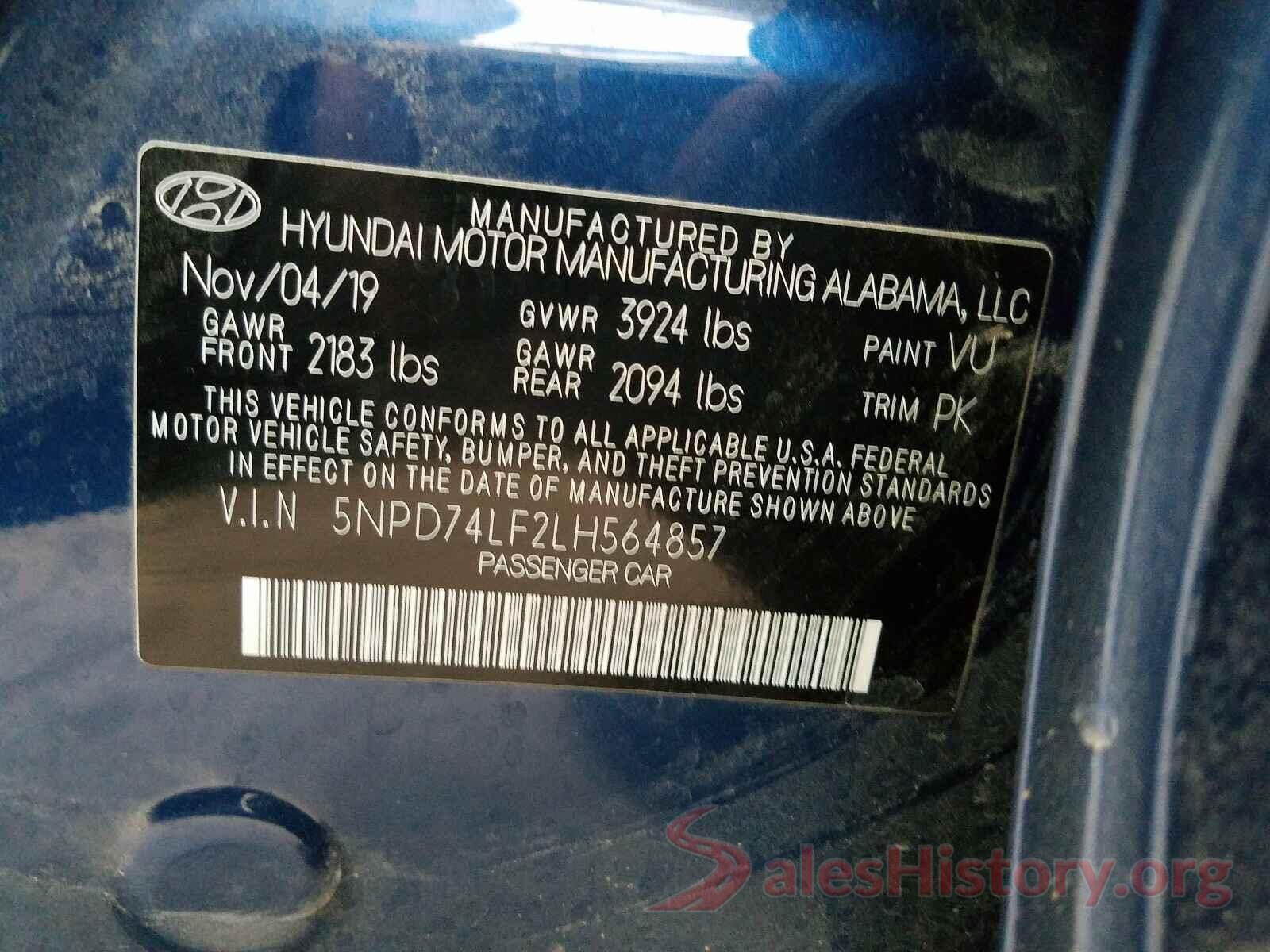 5NPD74LF2LH564857 2020 HYUNDAI ELANTRA