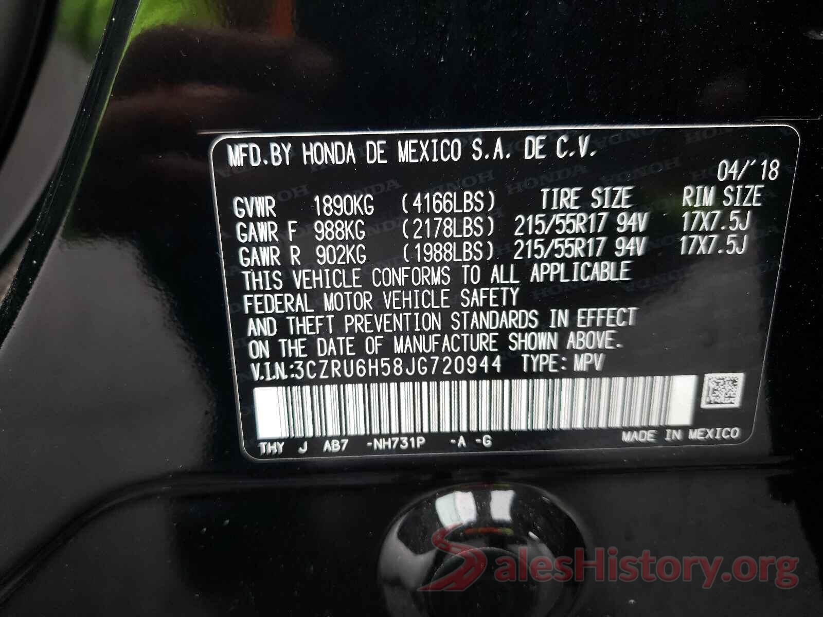 3CZRU6H58JG720944 2018 HONDA HR-V