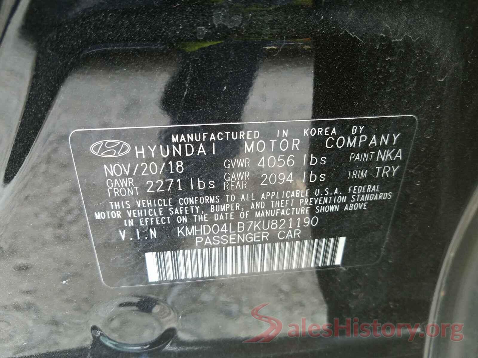 KMHD04LB7KU821190 2019 HYUNDAI ELANTRA