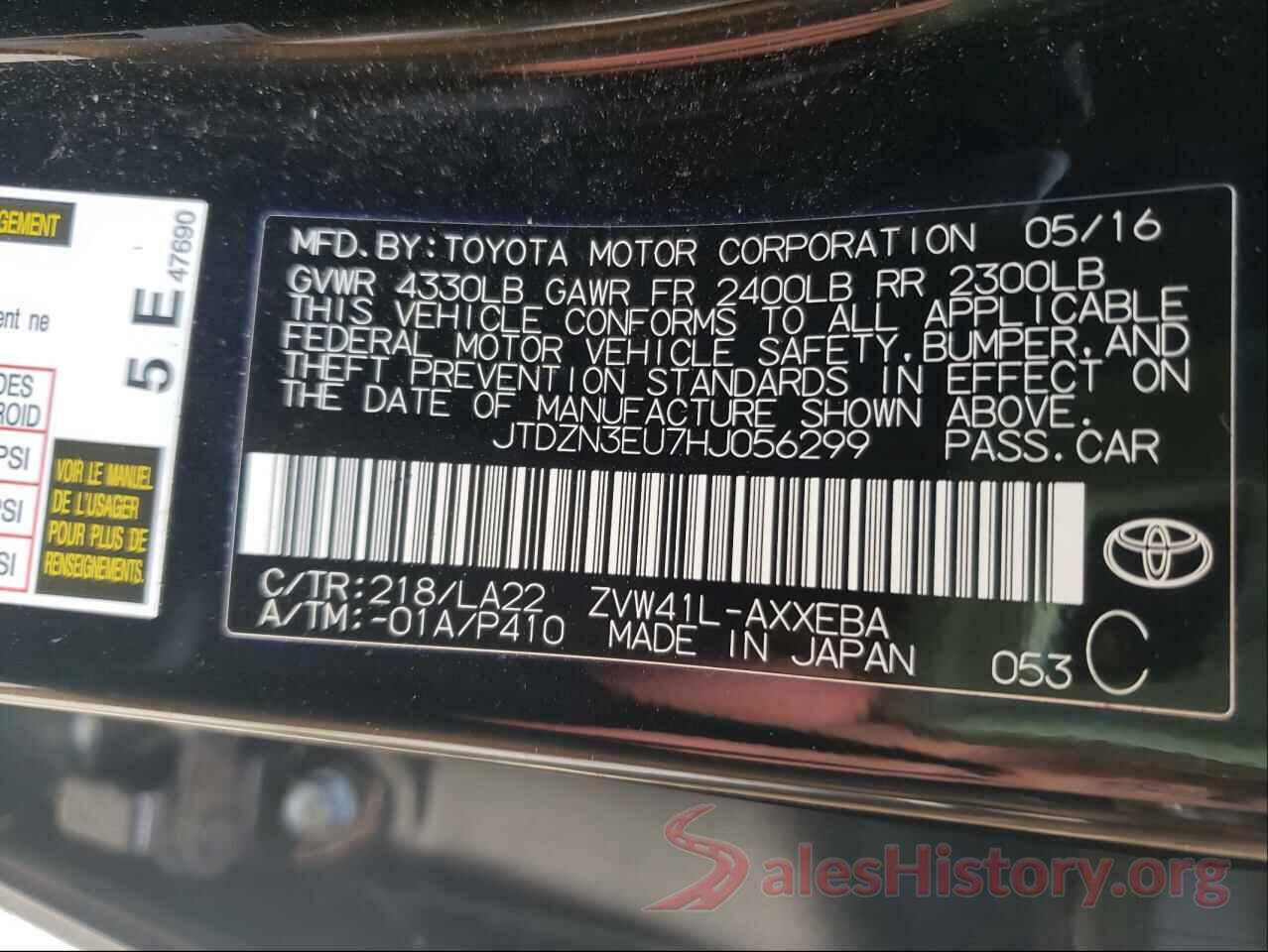 JTDZN3EU7HJ056299 2017 TOYOTA PRIUS