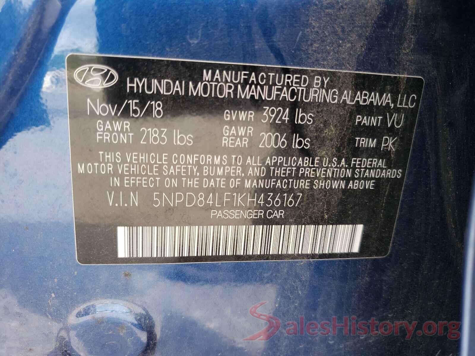 5NPD84LF1KH436167 2019 HYUNDAI ELANTRA