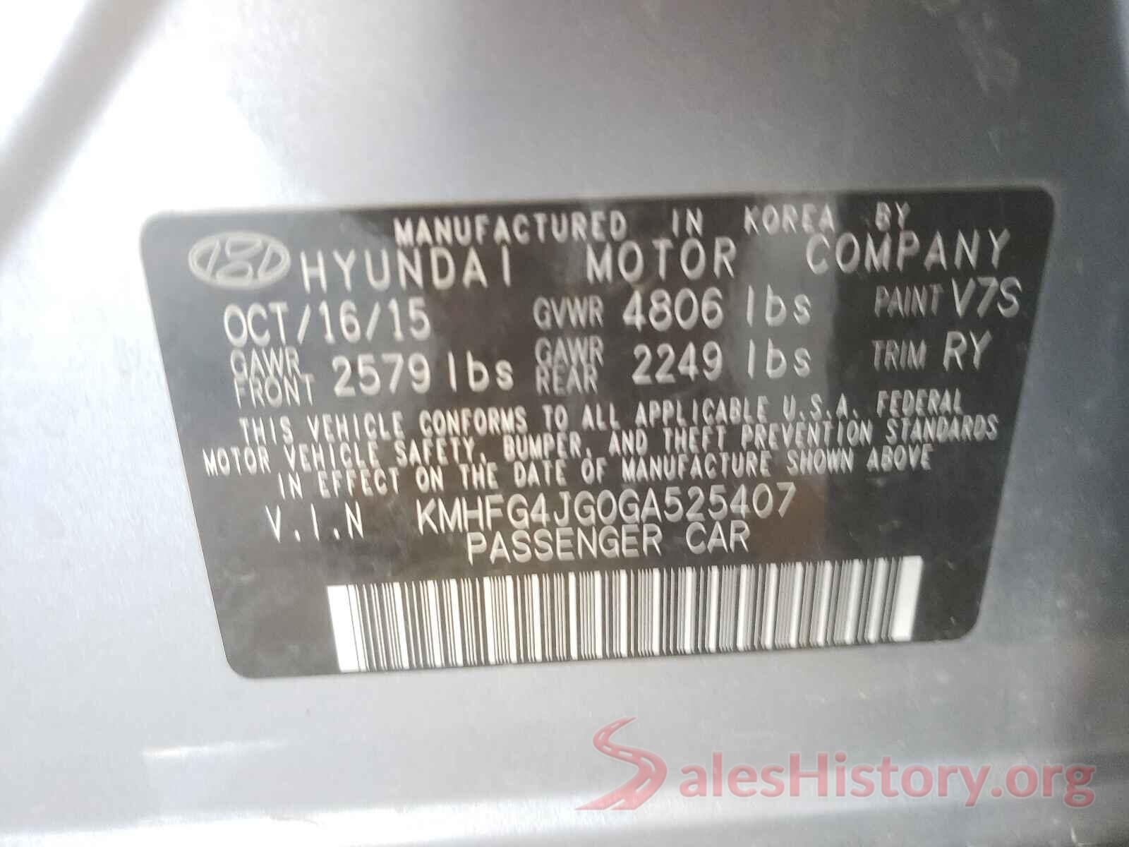 KMHFG4JG0GA525407 2016 HYUNDAI AZERA