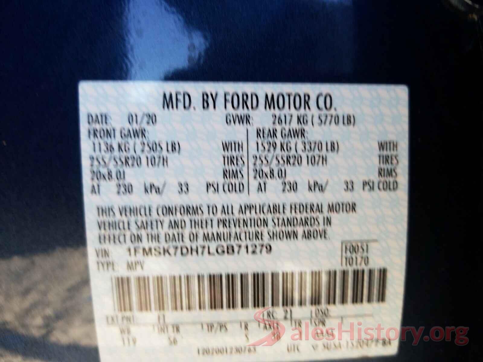 1FMSK7DH7LGB71279 2020 FORD EXPLORER