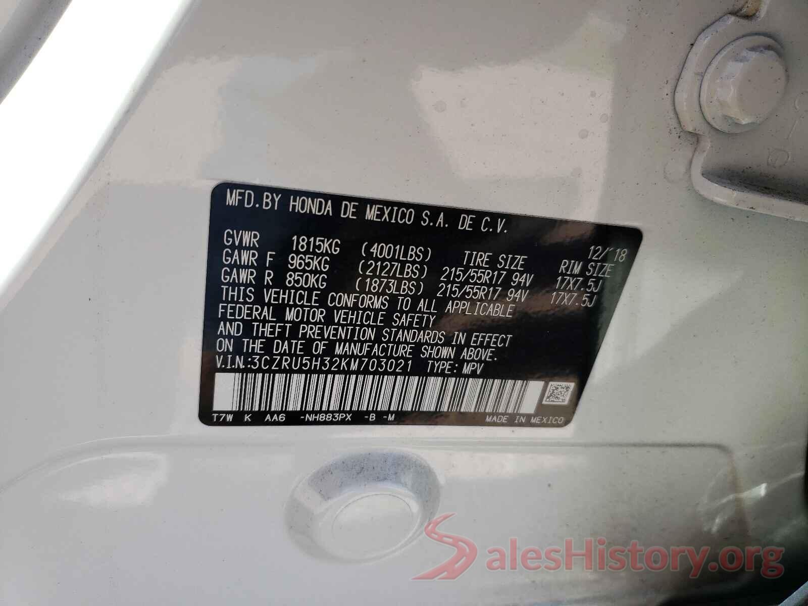 3CZRU5H32KM703021 2019 HONDA HR-V