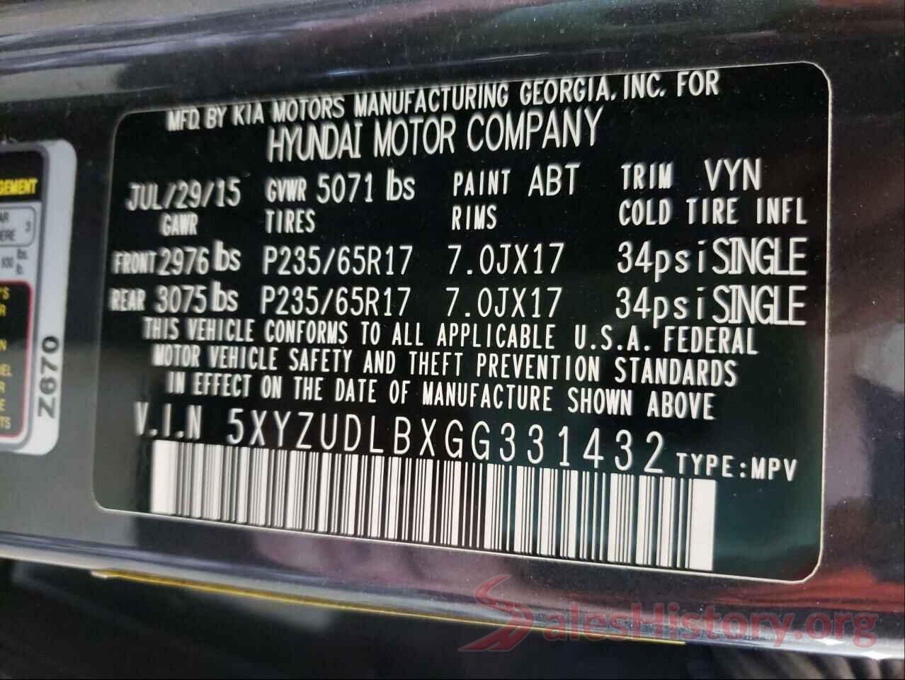 5XYZUDLBXGG331432 2016 HYUNDAI SANTA FE