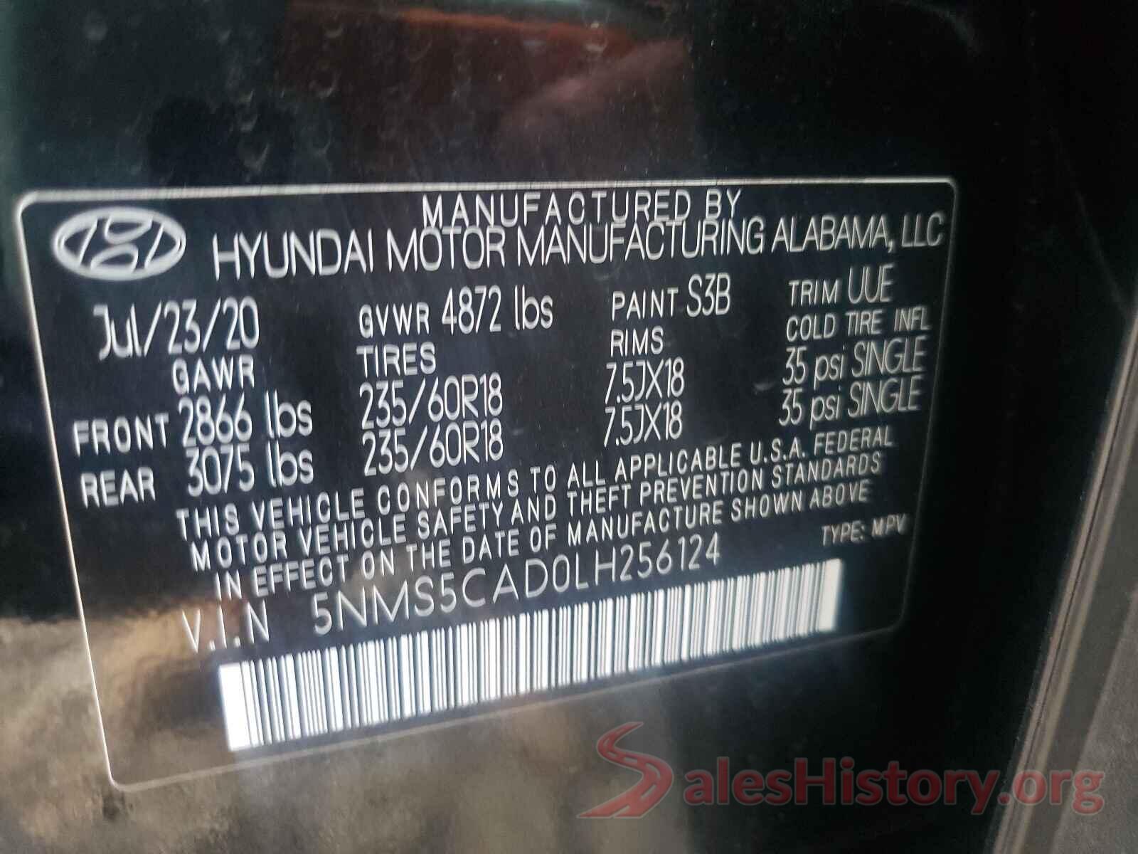 5NMS5CAD0LH256124 2020 HYUNDAI SANTA FE