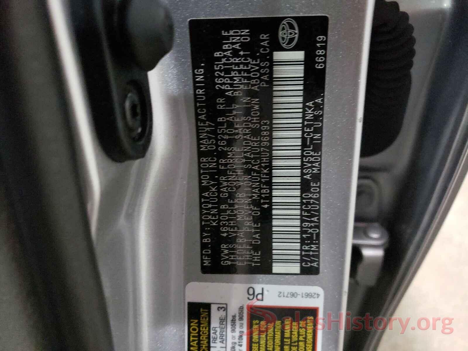 4T1BF1FK1HU796893 2017 TOYOTA CAMRY