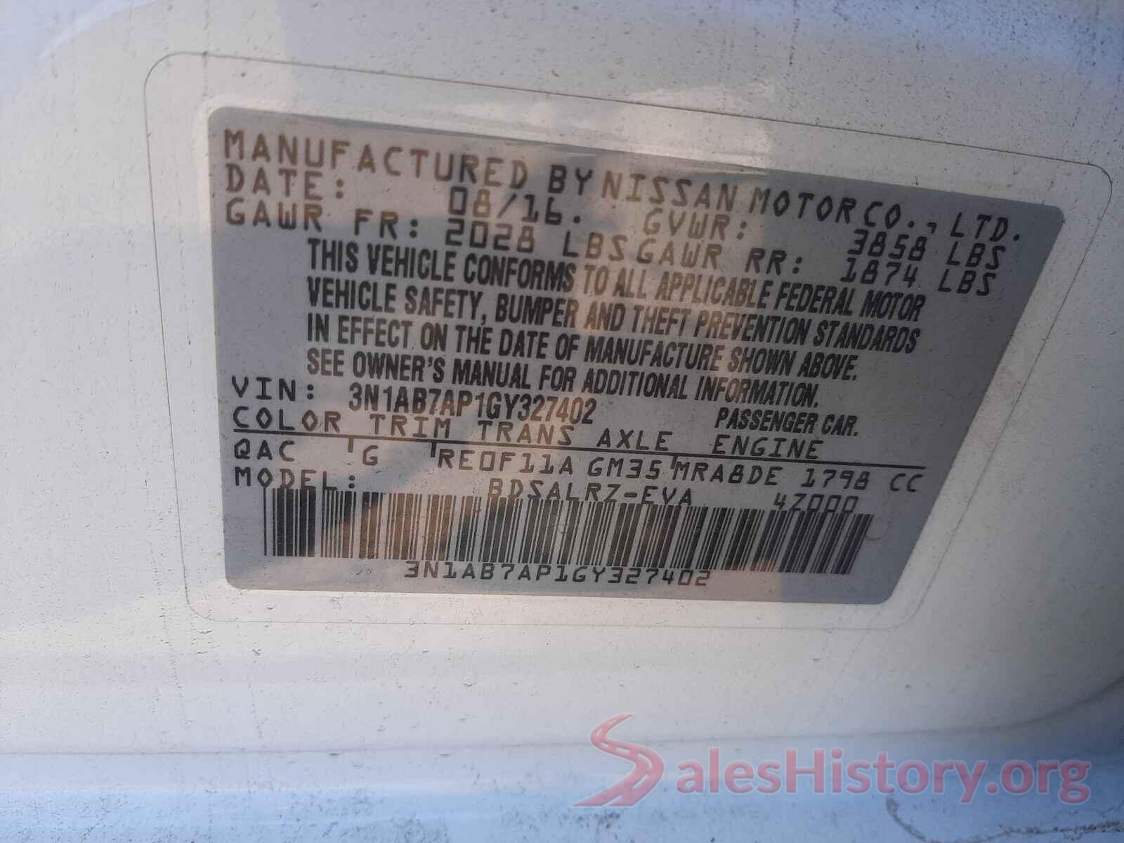 3N1AB7AP1GY327402 2016 NISSAN SENTRA