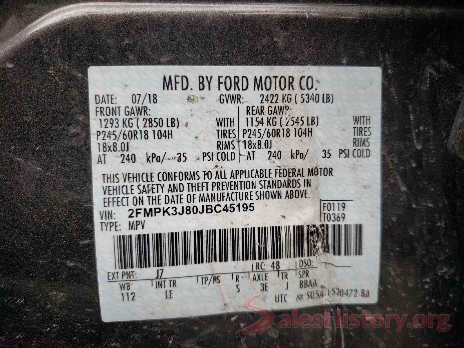 2FMPK3J80JBC45195 2018 FORD EDGE