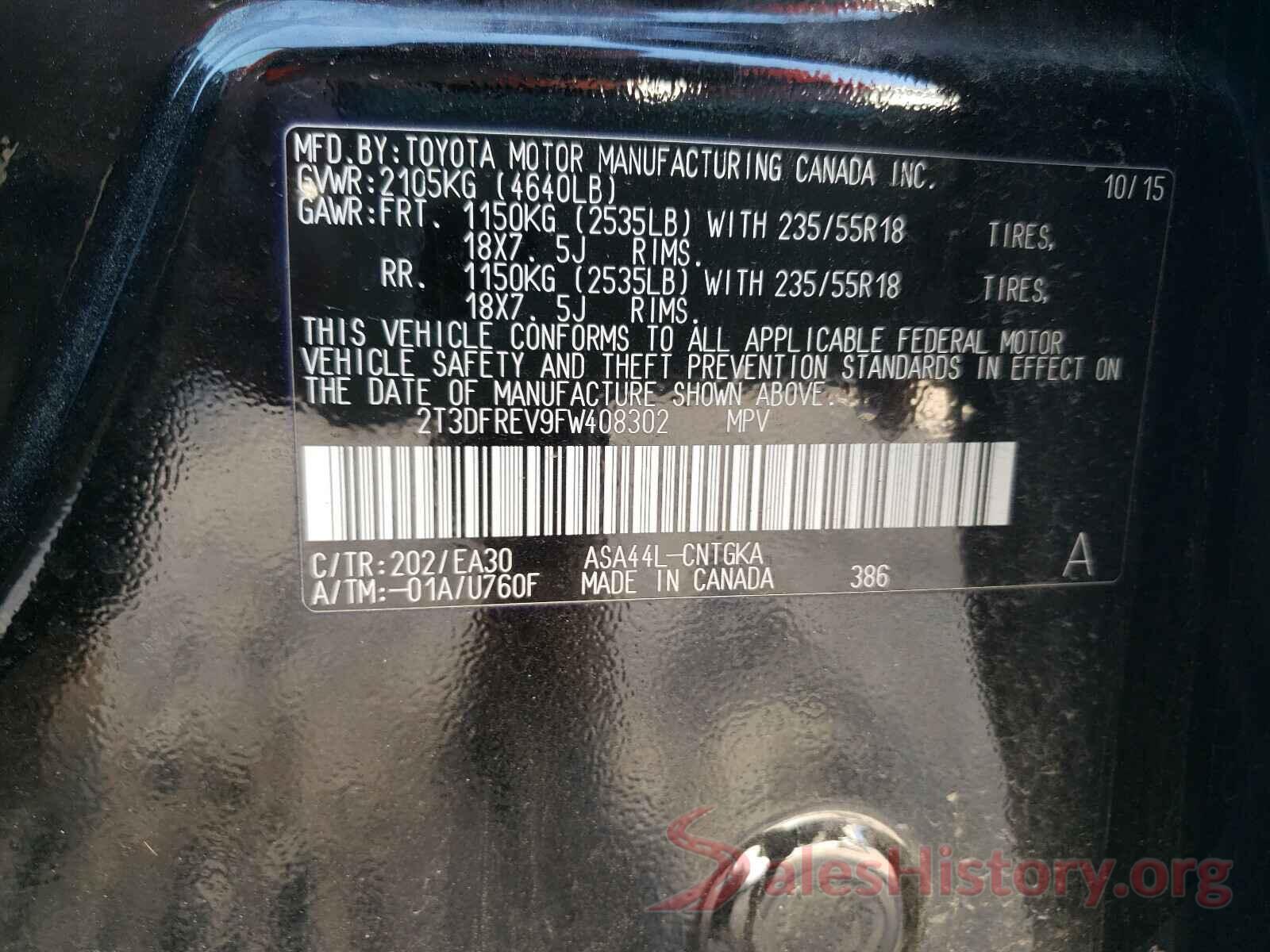 2T3DFREV9FW408302 2015 TOYOTA RAV4