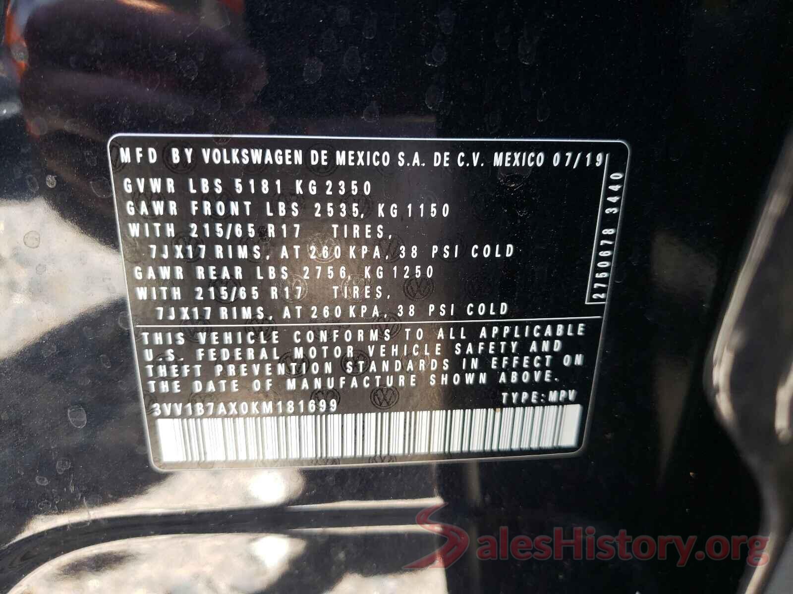 3VV1B7AX0KM181699 2019 VOLKSWAGEN TIGUAN