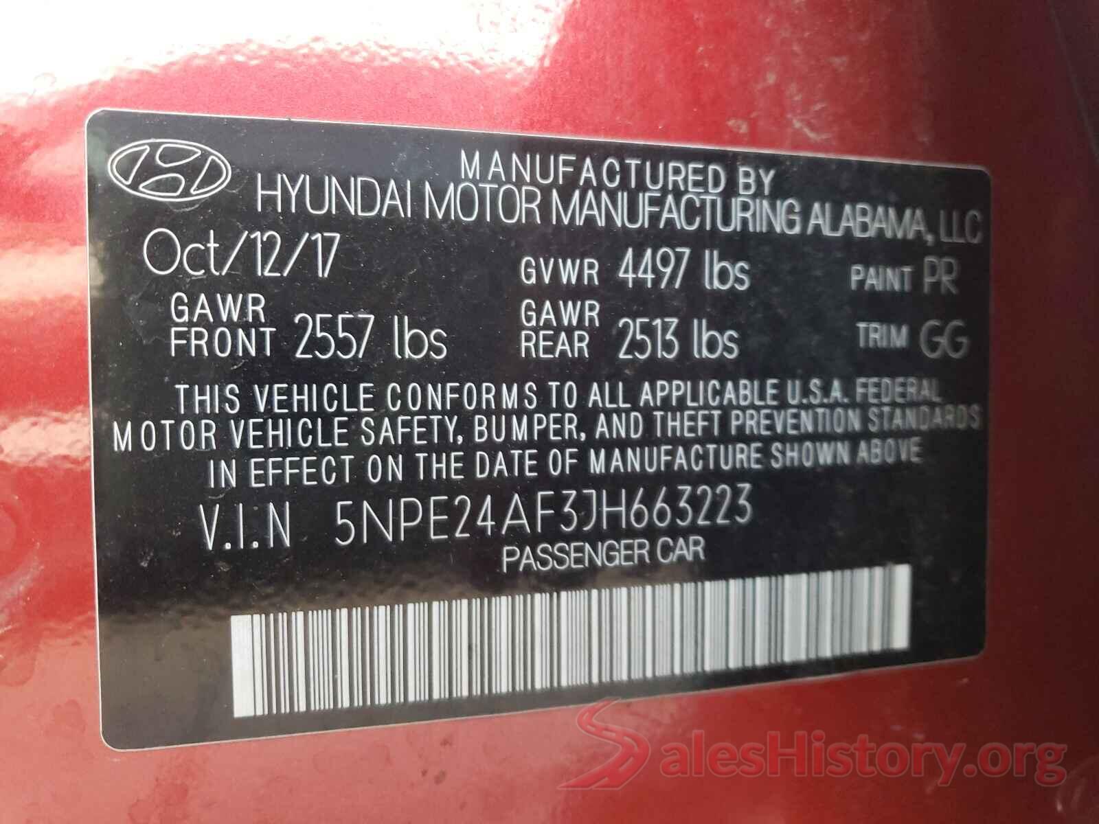 5NPE24AF3JH663223 2018 HYUNDAI SONATA