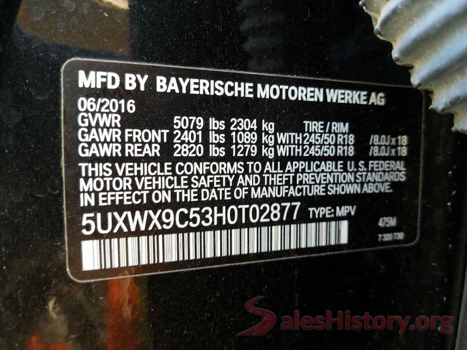 5UXWX9C53H0T02877 2017 BMW X3