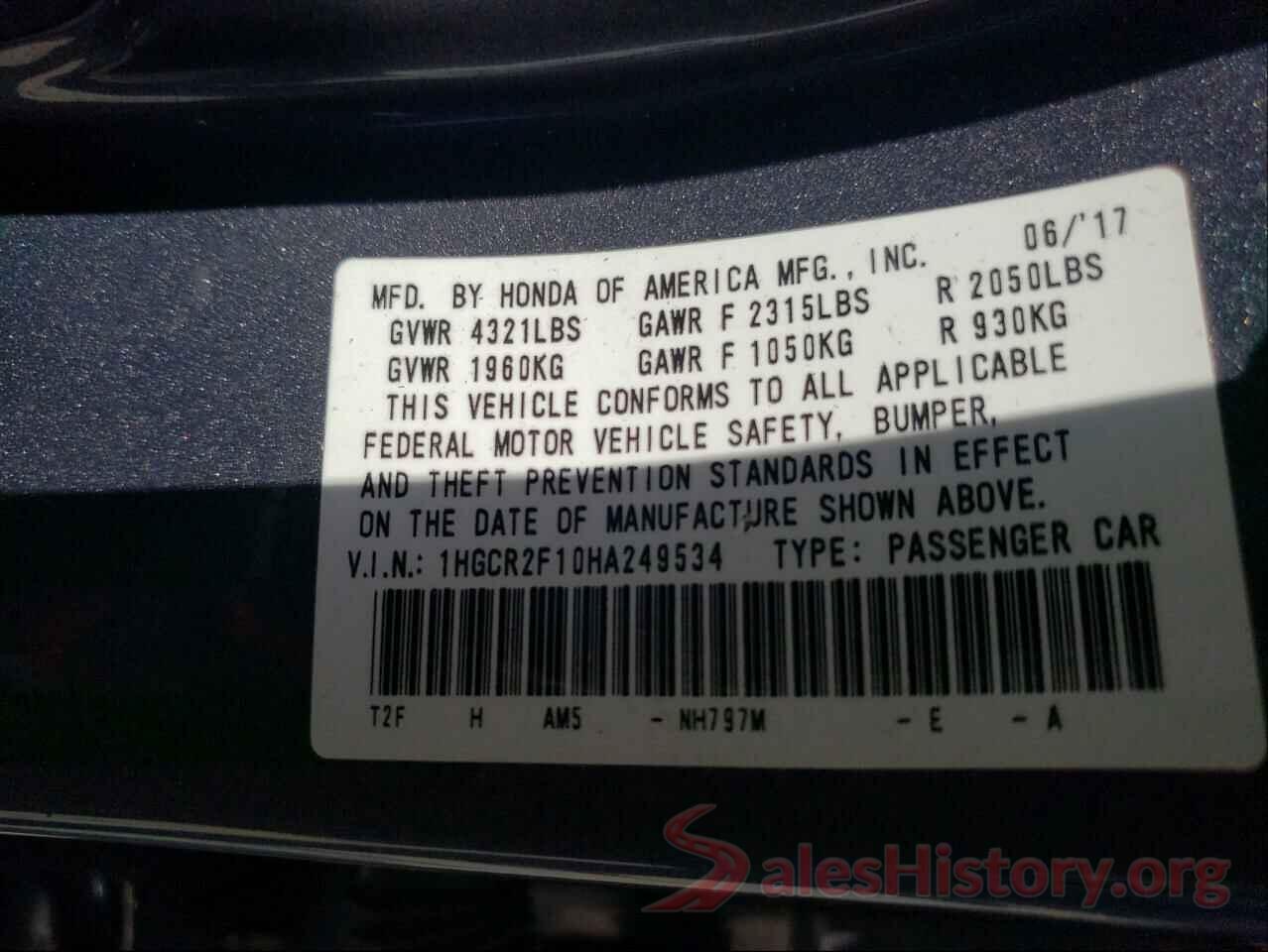 1HGCR2F10HA249534 2017 HONDA ACCORD