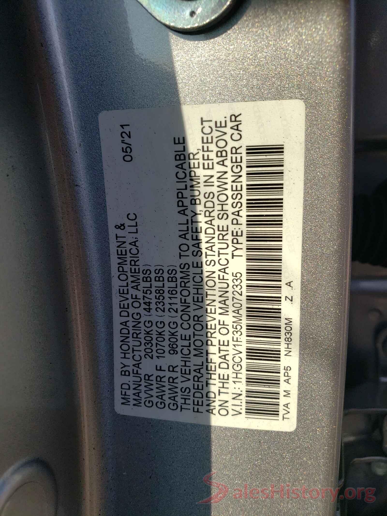 1HGCV1F35MA072335 2021 HONDA ACCORD