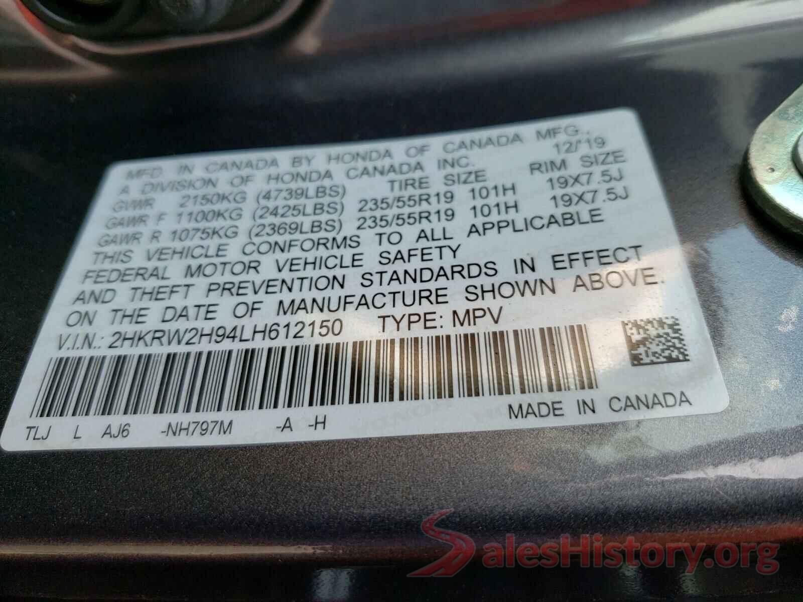 2HKRW2H94LH612150 2020 HONDA CRV