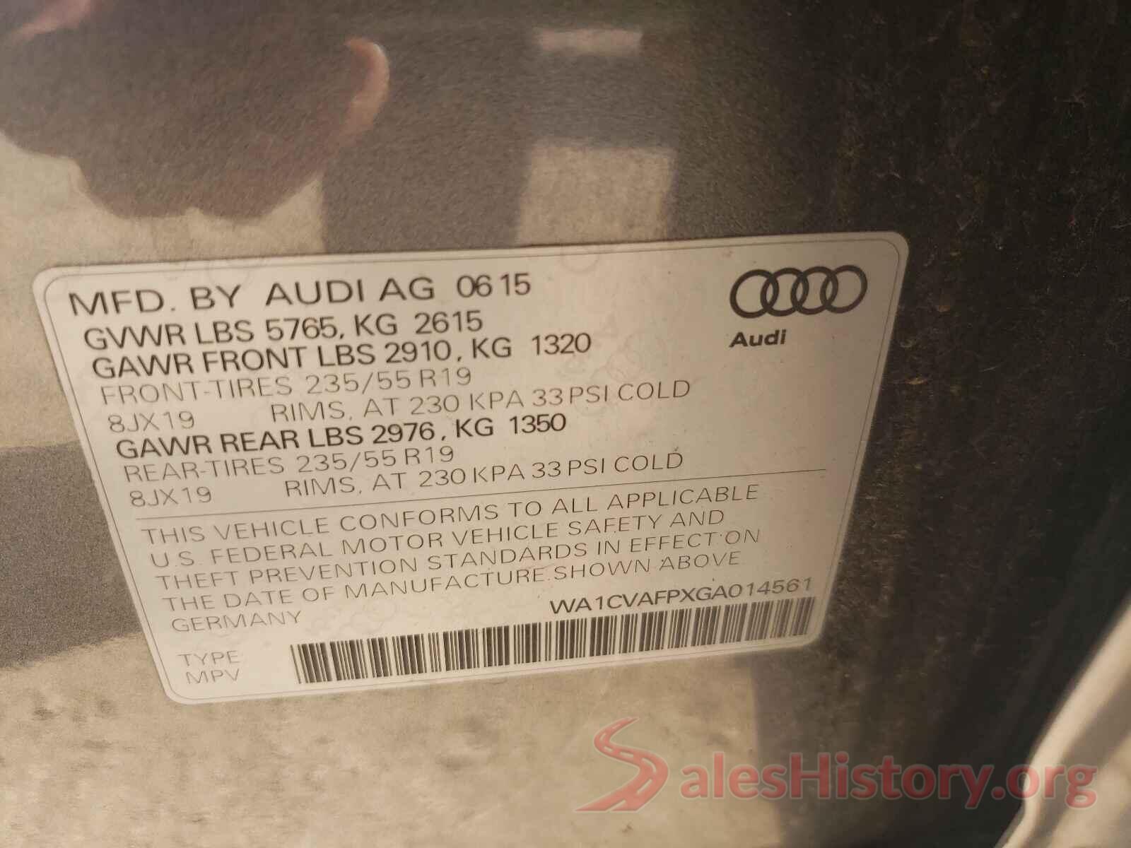 WA1CVAFPXGA014561 2016 AUDI Q5