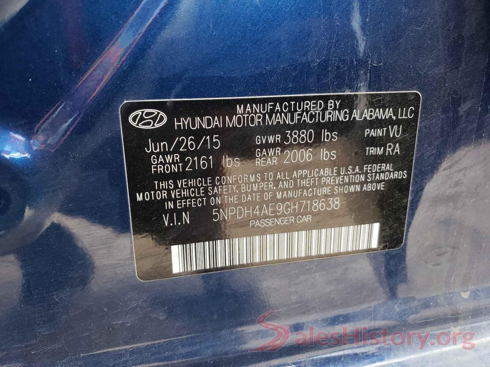 5NPDH4AE9GH718638 2016 HYUNDAI ELANTRA