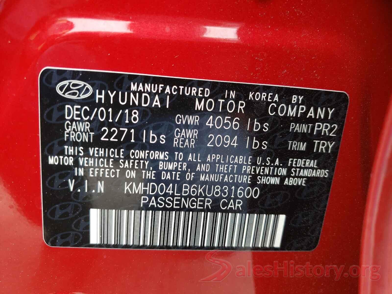 KMHD04LB6KU831600 2019 HYUNDAI ELANTRA